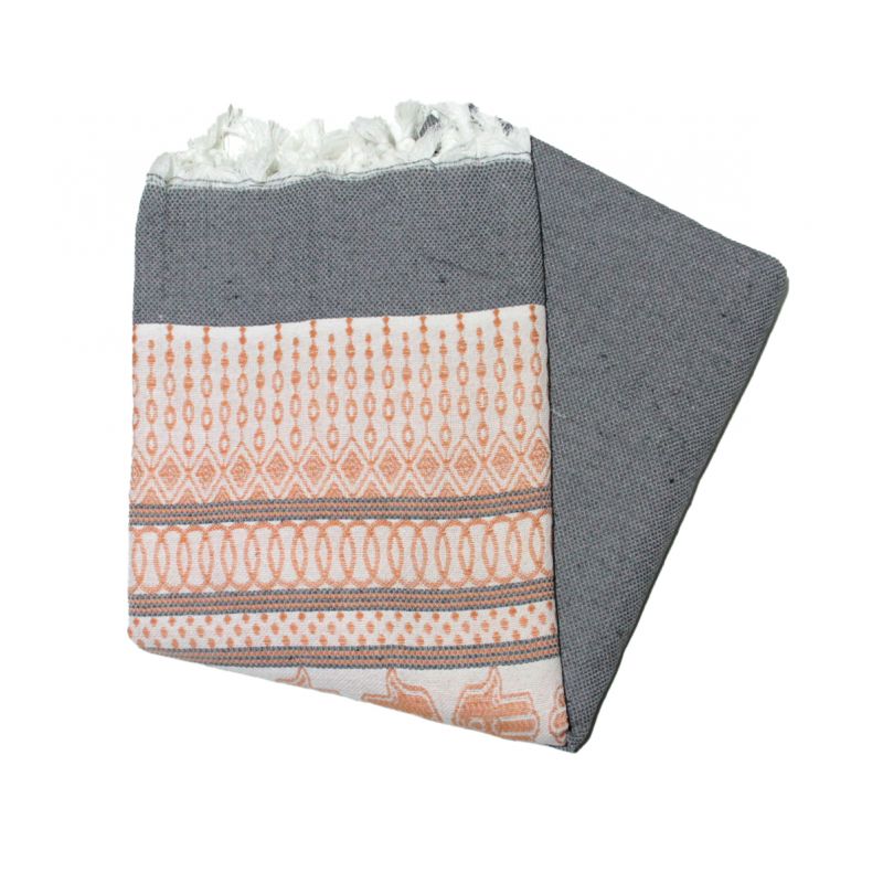 fouta jacquard fatma negro y mandarina