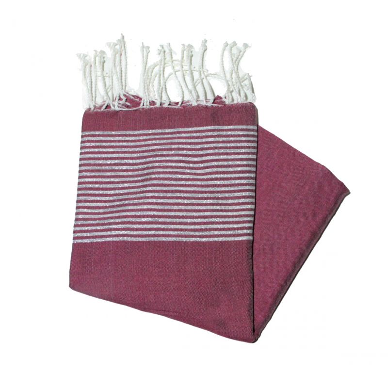 Toalla de playa plana lurex plata burdeos