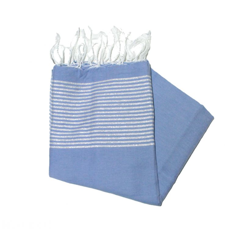 Toalla de playa plana lurex plata azul cielo
