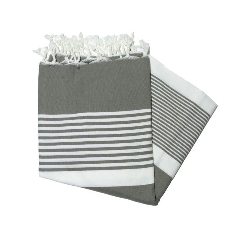 Flat Fouta Bizerte khaki gray striped