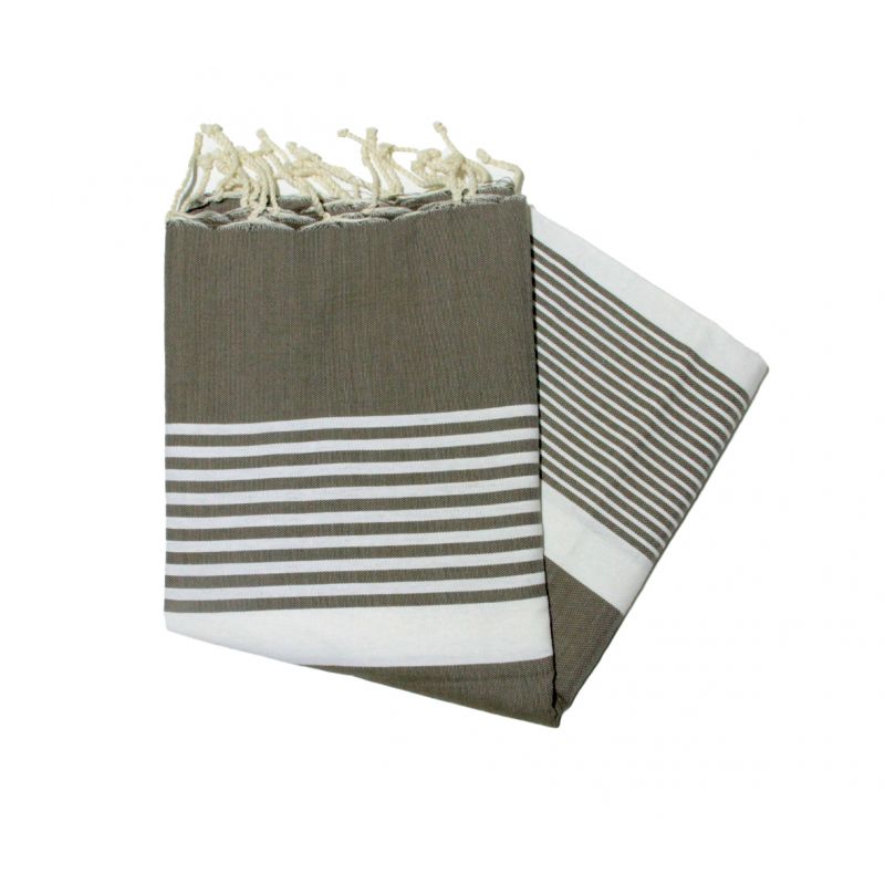 Flache Fouta Bizerte Khaki Military gestreift