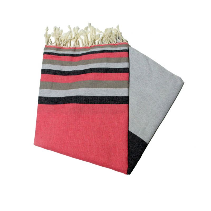 Flaches Fouta-Sousse in Rot, Havanna, Grau und Schwarz