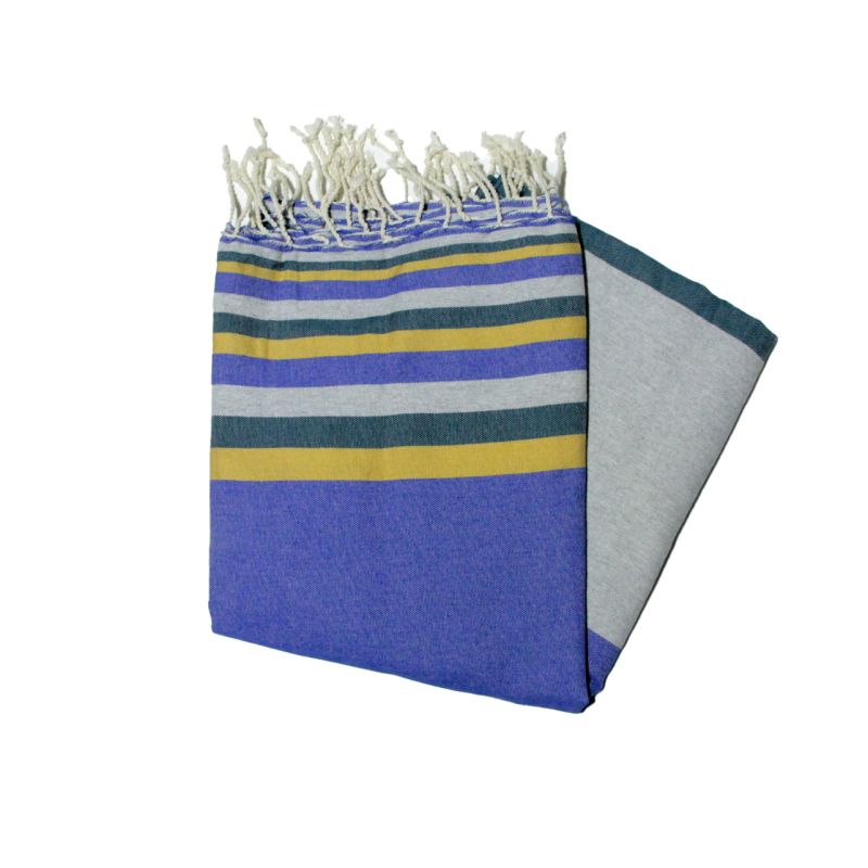 Fouta plate sousse bleugrec jaune gris & vert pinede les 5 couleurs