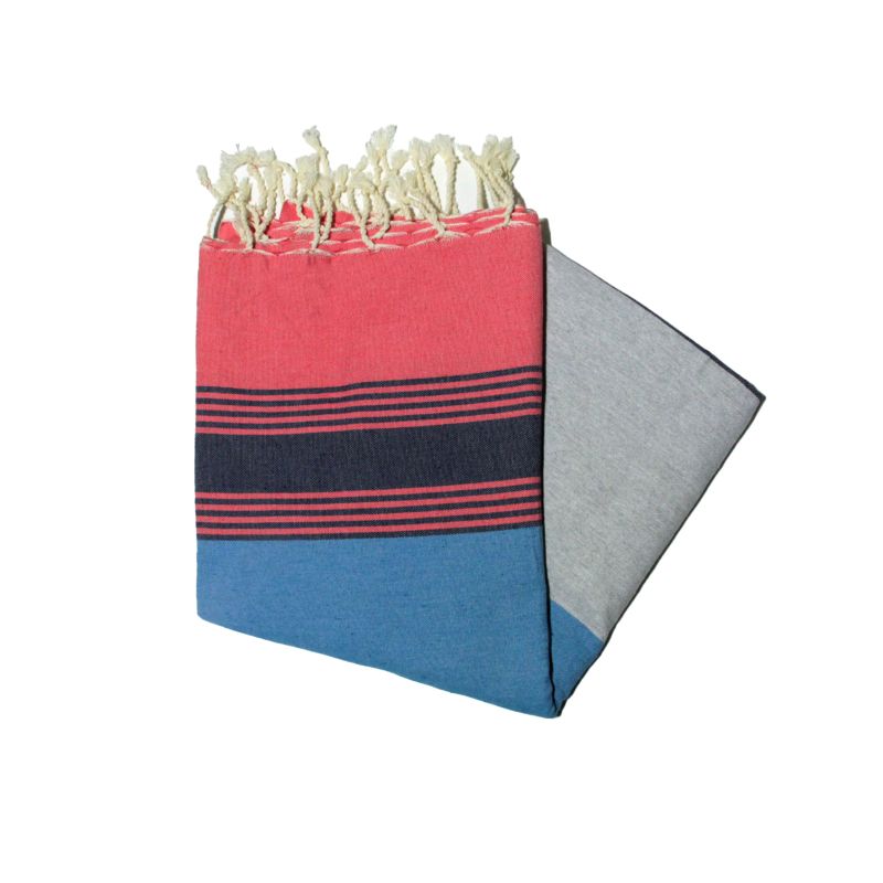 Flache Fouta Tozeur, Blau, Weiß, Rot, Marineblau und Blau, die Bunten