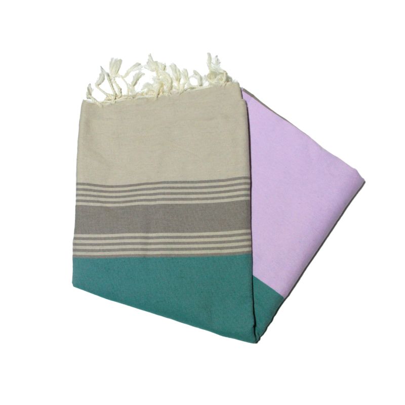 Fouta plana Tozeur beige gris turquesa y lila los de colores