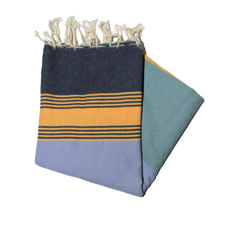 Flache Fouta Tozeur Marineblau, Himmelgelb und Grün, die Bunten