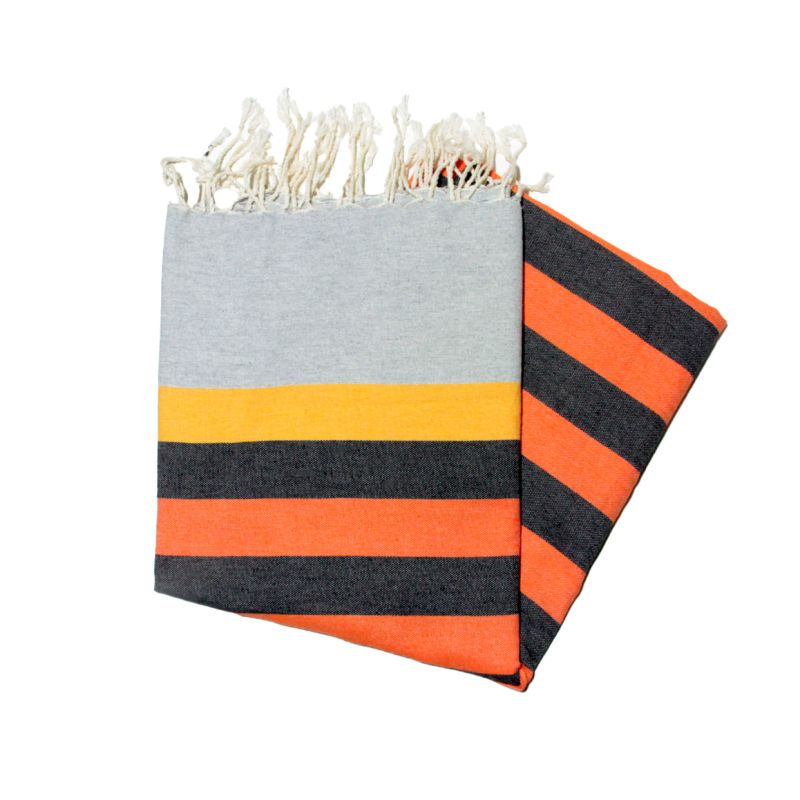 Fouta plate kerouan gris, safran anthracite & orange les colorées