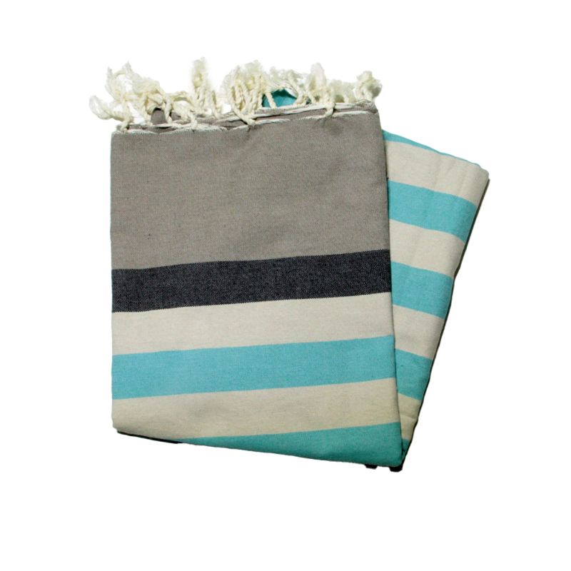 Fouta plate kerouan taupe, marine sable & turquoise les colorées