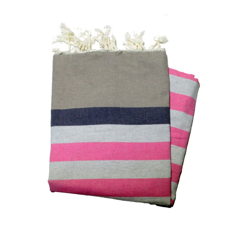 Kerouan flat fouta taupe, navy, gray & fuschia the colorful ones