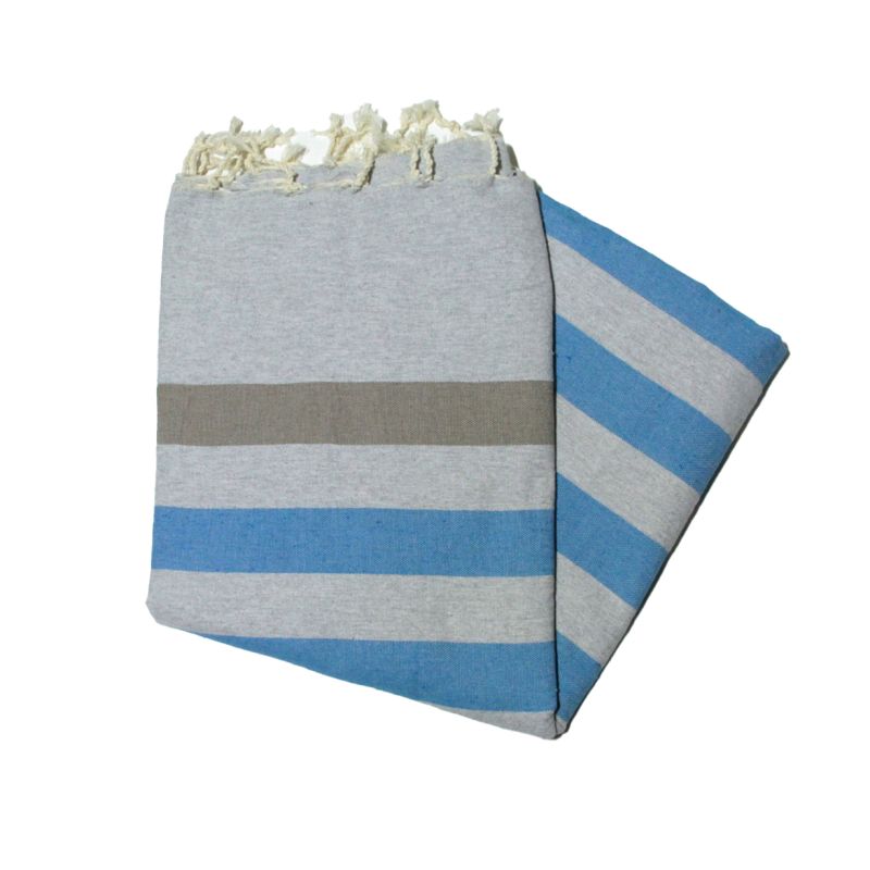 Fouta piatto Kerouan grigio, avana e blu ghiaccio, colorato