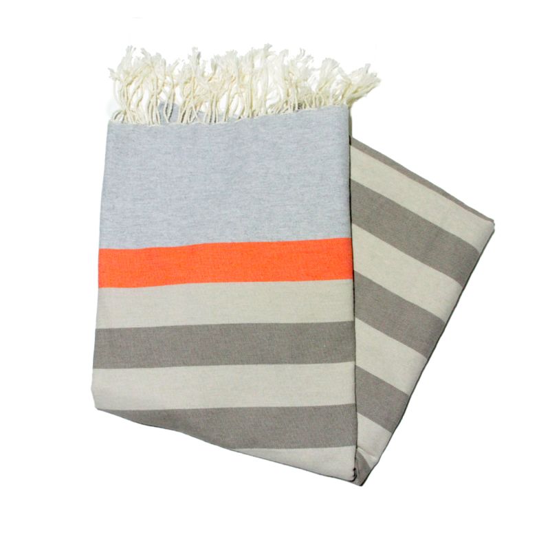 fouta plate kerouan gris, orange & taupe les colorées