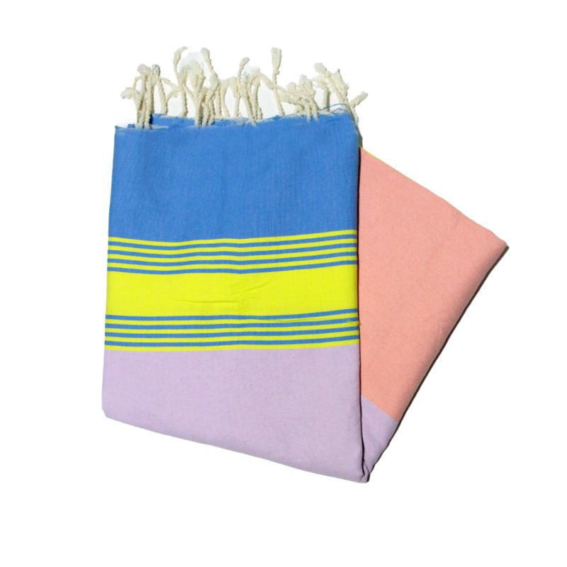 Fouta Tozeur piatto blu, giallo, rosa e salmone quelli colorati