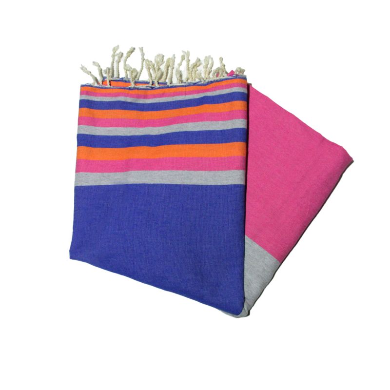 Flaches Fouta-Sousse, griechisches Blau, Orange, Fuchsia und Grau, 5 Farben