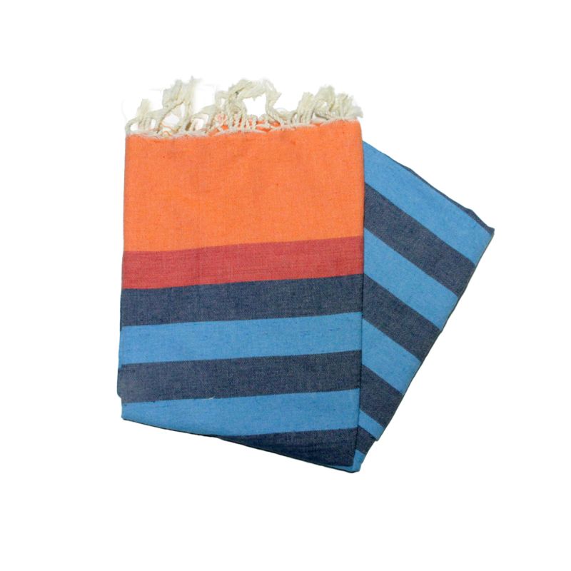 Kerouan Flat Fouta Orange, Rot, Marineblau und Blau, die Bunten