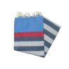 Flaches Fouta Kerouan in Blau, Rot, Entenblau und Hellgrau
