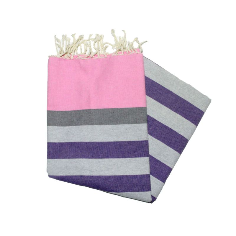 Fouta plana Kerouan em rosa Malabar, cinza médio, cinza claro e lav...