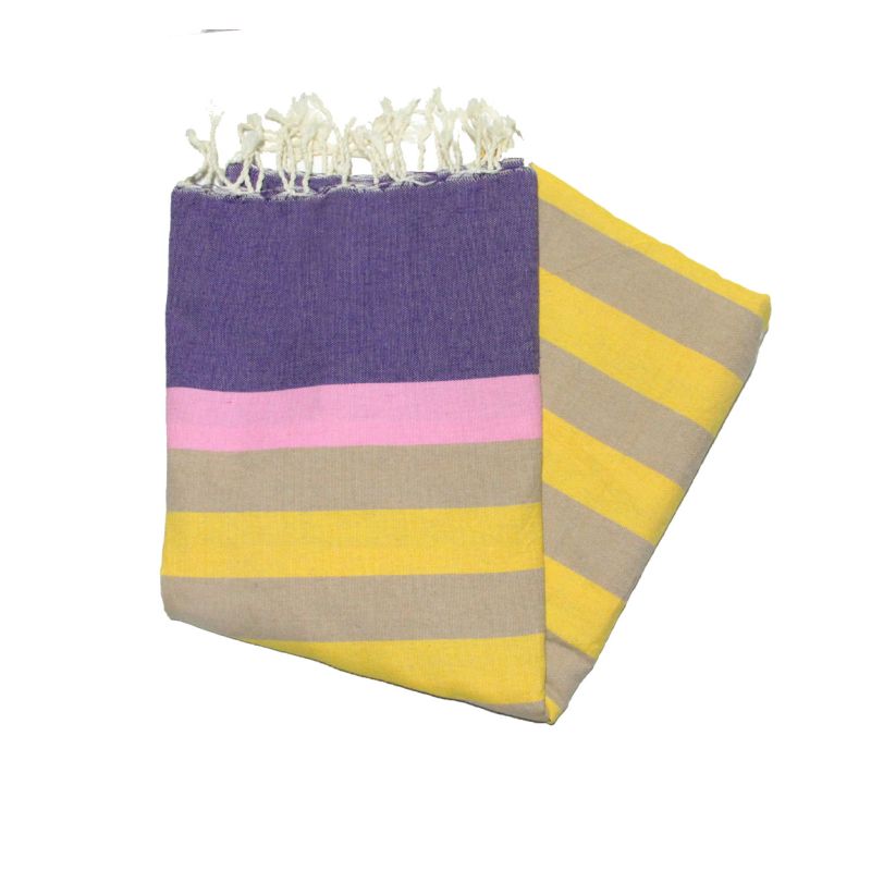 Flache Fouta von Kerouan in Lavendel, Rosa, Taupe und Safran