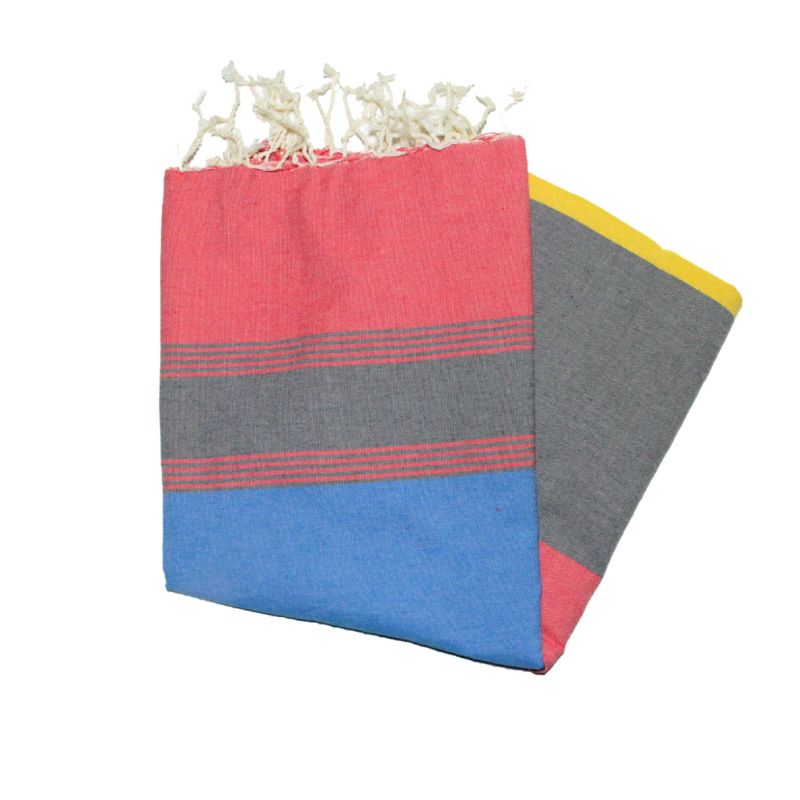 Fouta plana azul, cinza e vermelha de Tozeur