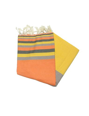 Fouta plana Sousse naranja, antracita, azafrán y gris
