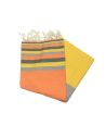 Flaches Fouta Sousse in Orange, Anthrazit, Safran und Grau