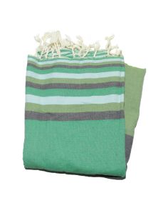 Fouta plate sousse gris clair, vert bresil, safran & vert d'eau