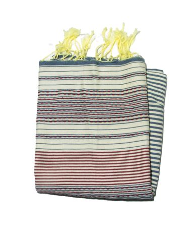 Fouta berbera in azzurro cielo, blu greco e giallo